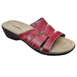 💥Thom McAn Miracle Strappy Slip On Wedge Red Sandals